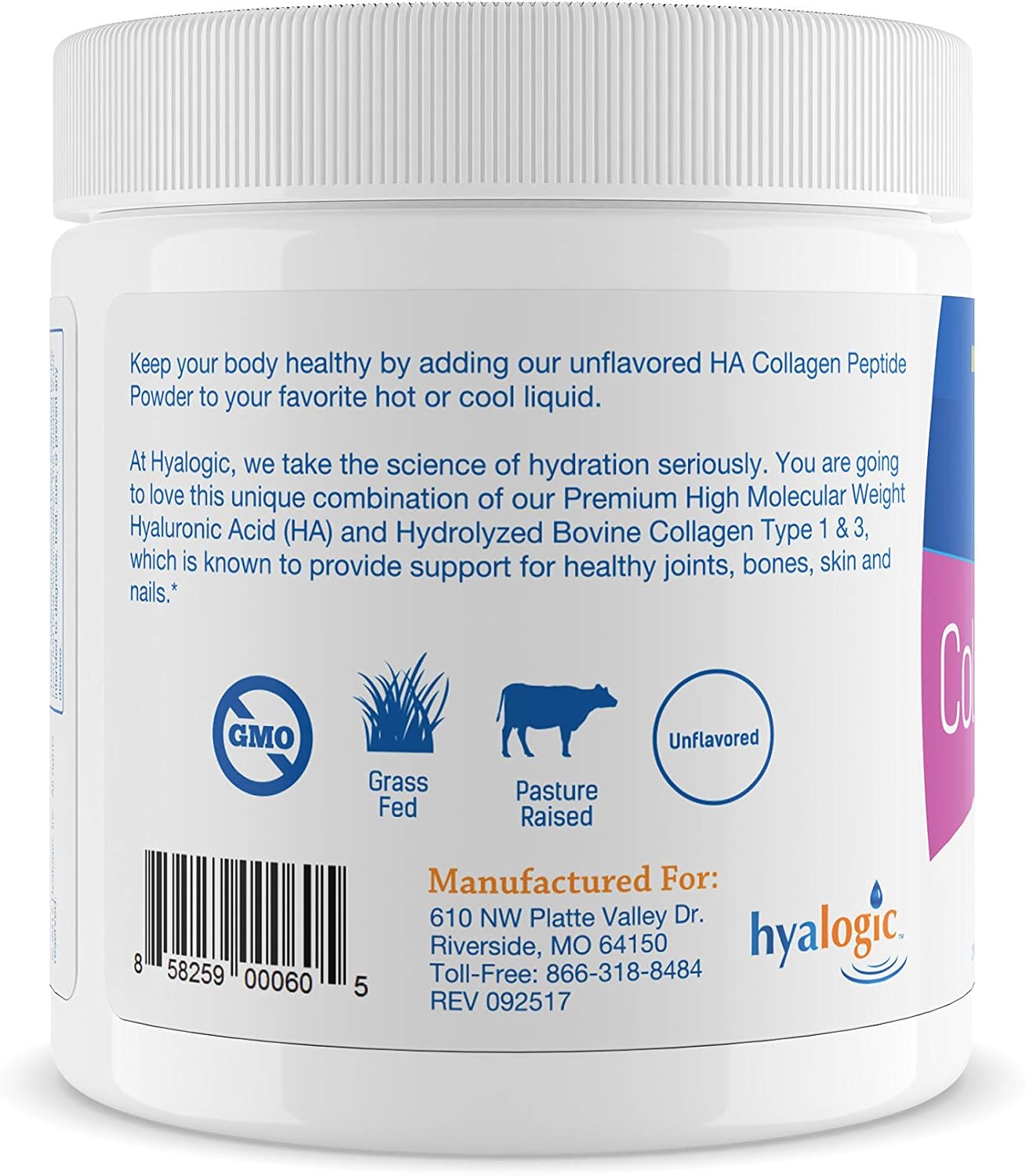 Grass-Fed Collagen Peptides Powder with Hyaluronic Acid - Hydrolyzed Types 1 & 3 - Keto Protein Supplement for Hair, Skin, Nails, and Joints - Unflavored - Easy to Mix - 6.4 oz (180g)