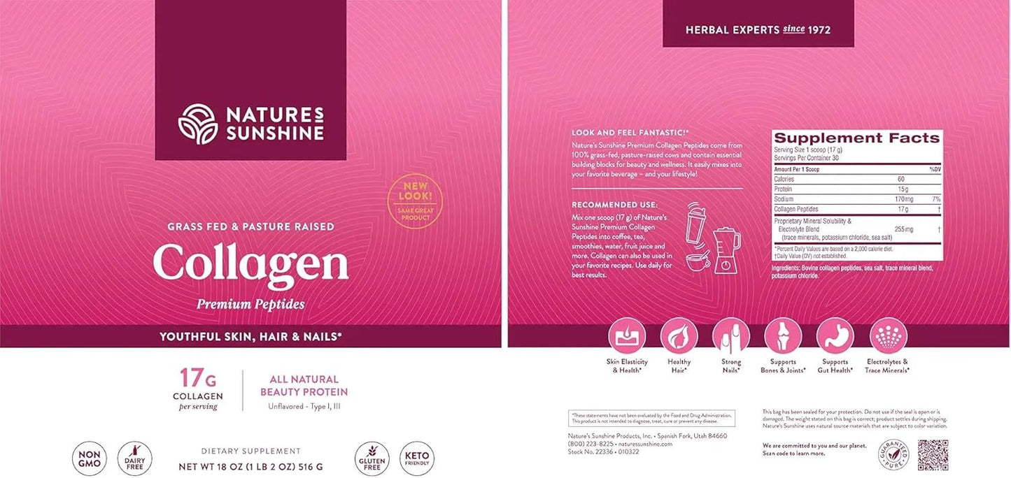 Grass Fed Collagen Powder Type I & III from Pasture Raised Bovine - 18 Oz