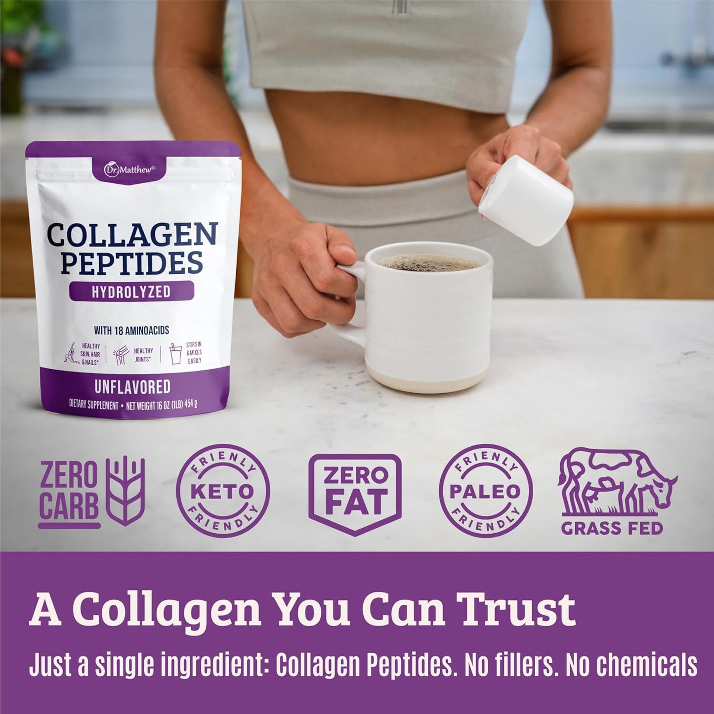 Grass Fed Collagen Protein Powder for Women & Men - Hydrolyzed Peptides for Joints & Hair Growth