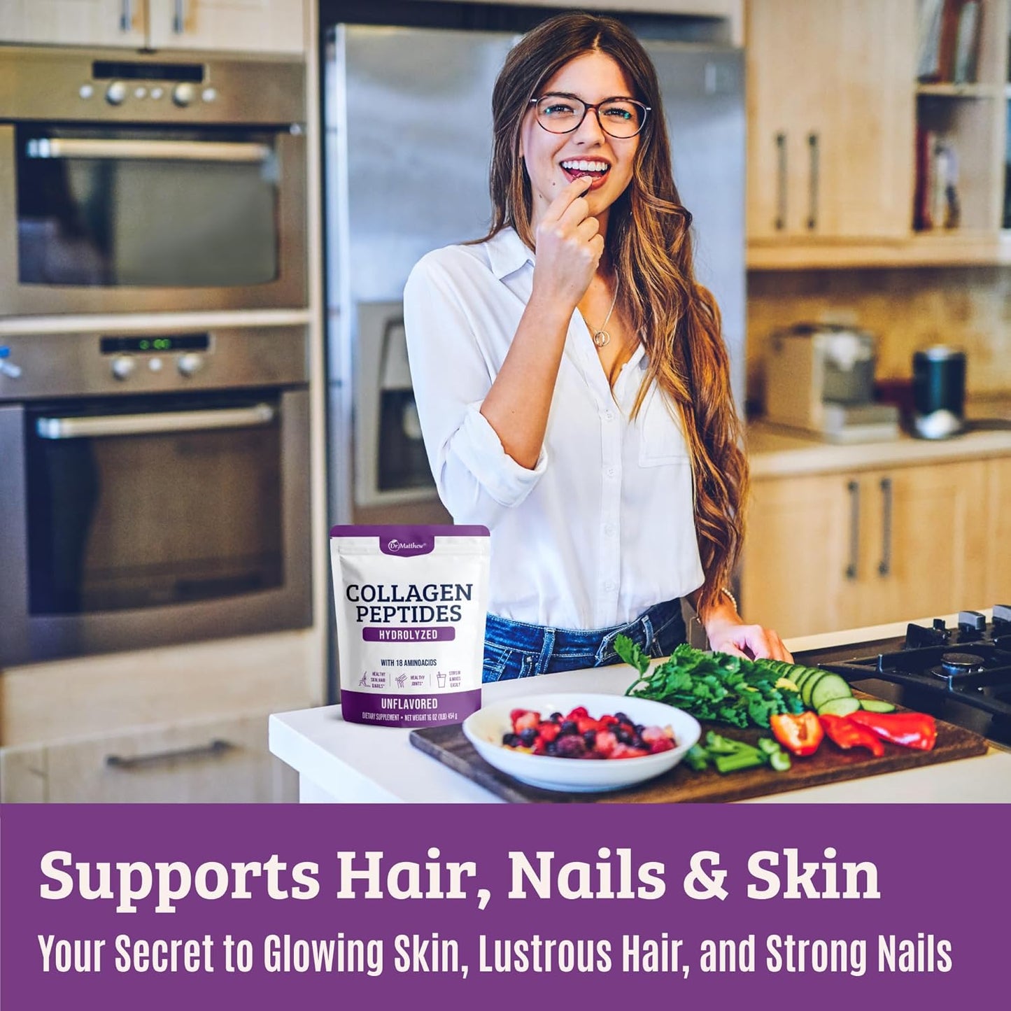 Grass Fed Collagen Protein Powder for Women & Men - Hydrolyzed Peptides for Joints & Hair Growth