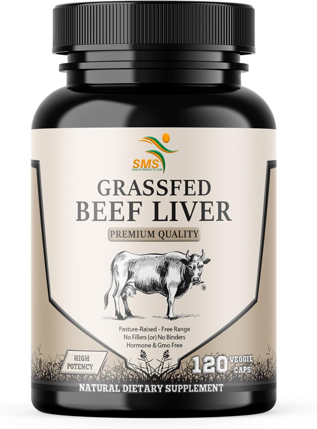Grass Fed Desiccated Beef Liver Capsules - Natural Iron & Vitamins - 120 Pills, 750mg Each - Humanely Pasture Raised & Undefatted