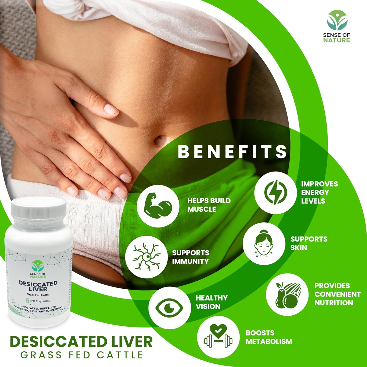 Grass-Fed Desiccated Beef Liver Capsules - Natural Protein Source, Iron & Vitamins A/B - Energy & Immunity Boost - Chemical-Free & Hormone-Free