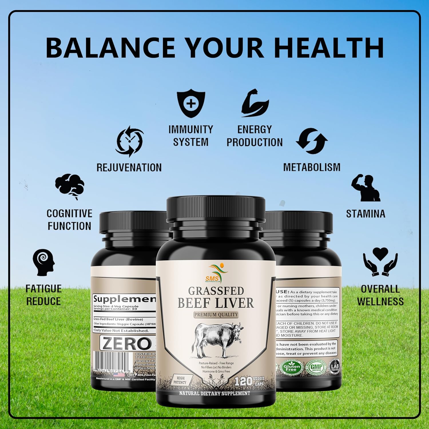 Grass Fed Desiccated Beef Liver Capsules - Natural Iron & Vitamins - 120 Pills, 750mg Each - Humanely Pasture Raised & Undefatted