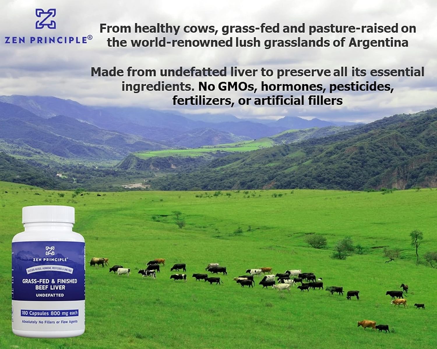 Grass-Fed Desiccated Beef Liver Capsules - Natural Energy Boost with Iron, Amino Acids, and Vitamins - 180 Count, 800 Mg.