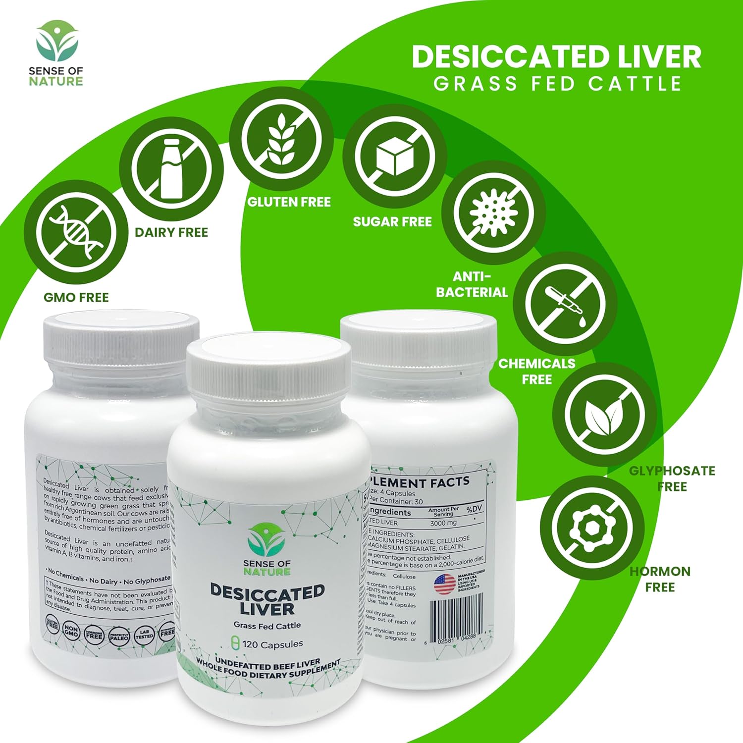 Grass-Fed Desiccated Beef Liver Capsules - Natural Protein Source, Iron & Vitamins A/B - Energy & Immunity Boost - Chemical-Free & Hormone-Free