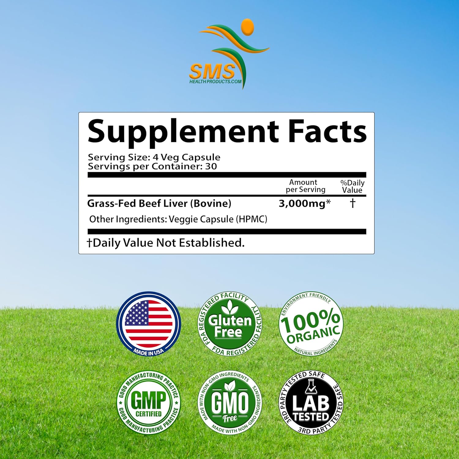 Grass Fed Desiccated Beef Liver Capsules - Natural Iron & Vitamins - 120 Pills, 750mg Each - Humanely Pasture Raised & Undefatted