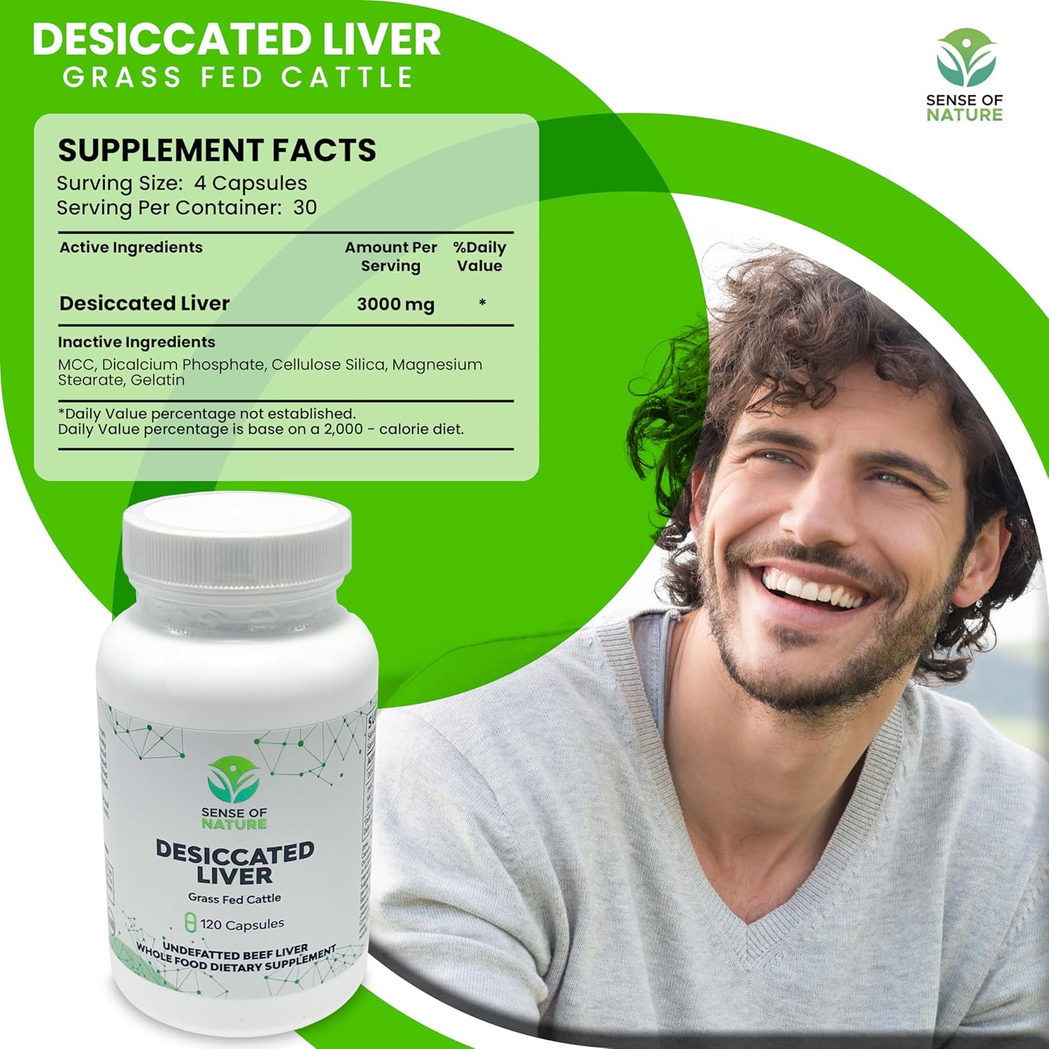 Grass-Fed Desiccated Beef Liver Capsules - Natural Protein Source, Iron & Vitamins A/B - Energy & Immunity Boost - Chemical-Free & Hormone-Free