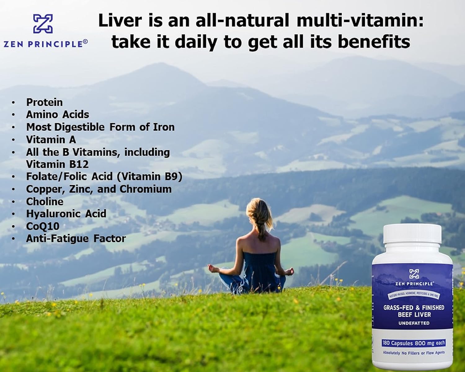 Grass-Fed Desiccated Beef Liver Capsules - Natural Energy Boost with Iron, Amino Acids, and Vitamins - 180 Count, 800 Mg.