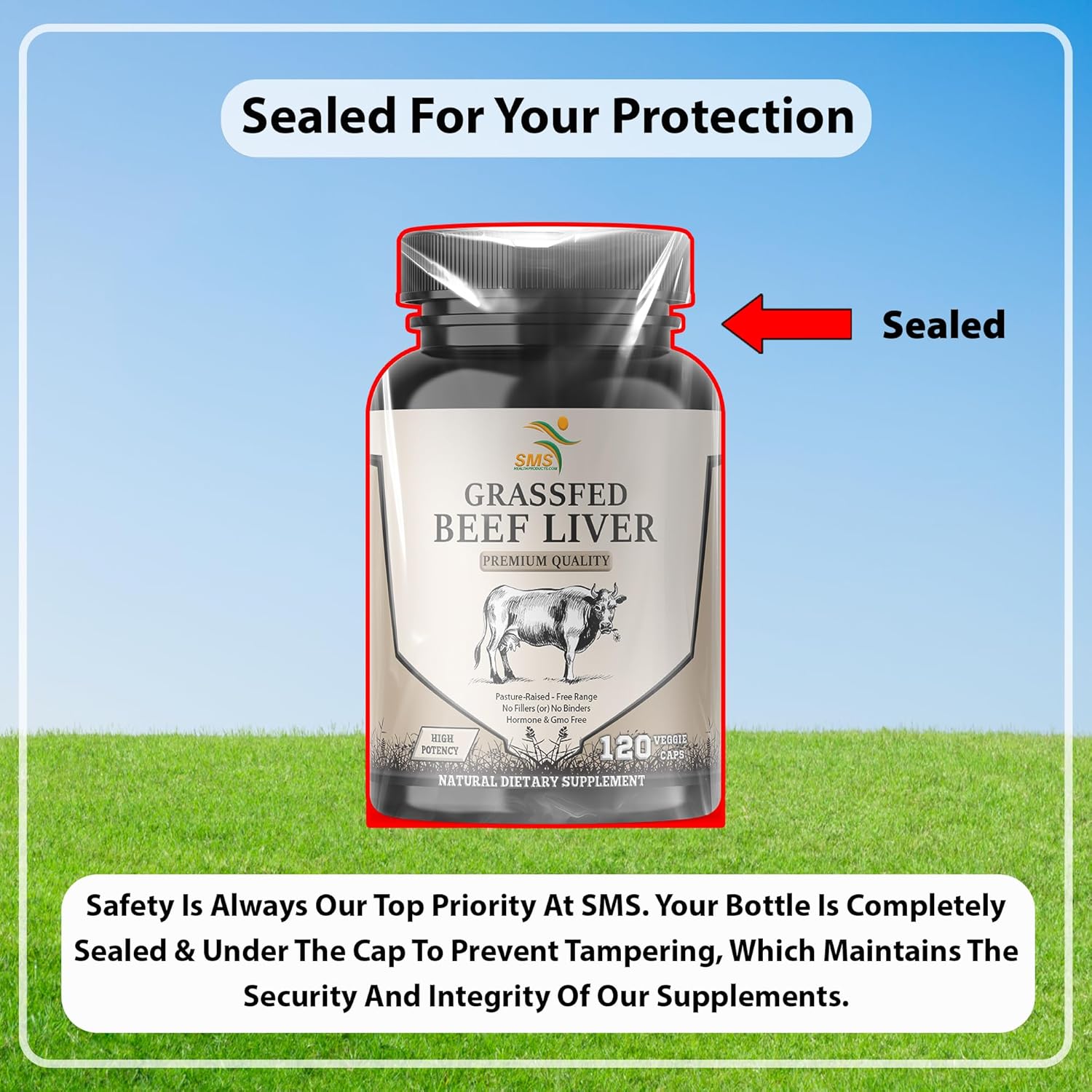 Grass Fed Desiccated Beef Liver Capsules - Natural Iron & Vitamins - 120 Pills, 750mg Each - Humanely Pasture Raised & Undefatted