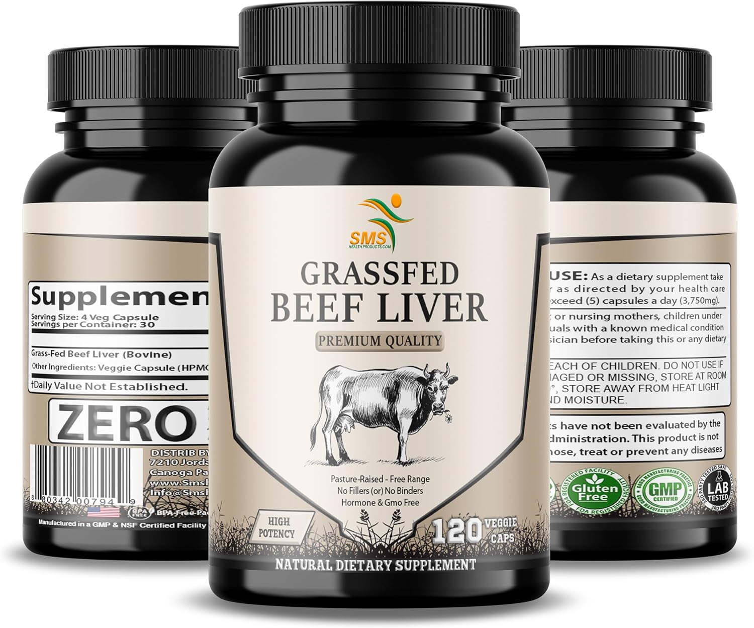 Grass Fed Desiccated Beef Liver Capsules - Natural Iron & Vitamins - 120 Pills, 750mg Each - Humanely Pasture Raised & Undefatted
