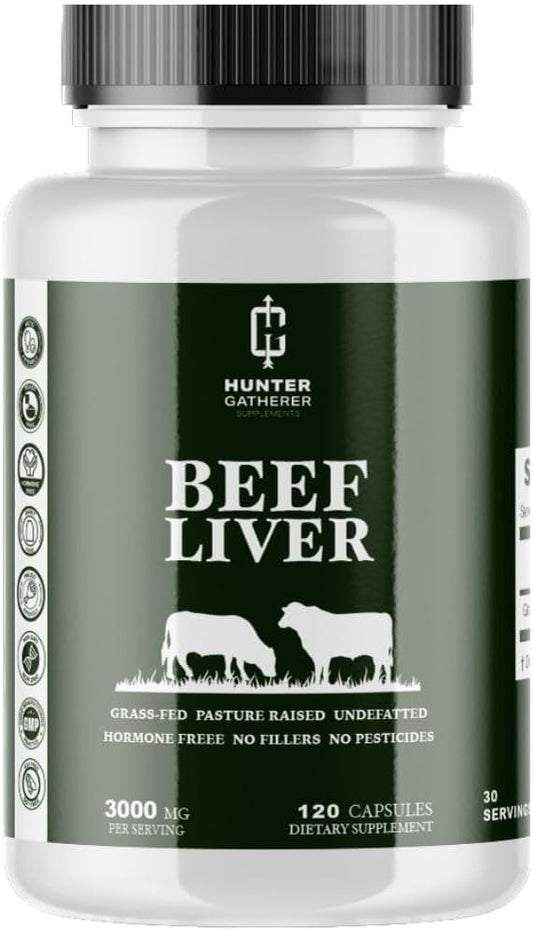 Grass Fed Desiccated Beef Liver Capsules | 120 Count | 3,000 mg per Serving | Hunter Gatherer Supplements