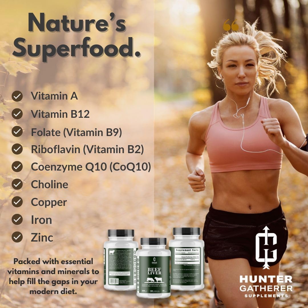 Grass Fed Desiccated Beef Liver Capsules | 120 Count | 3,000 mg per Serving | Hunter Gatherer Supplements
