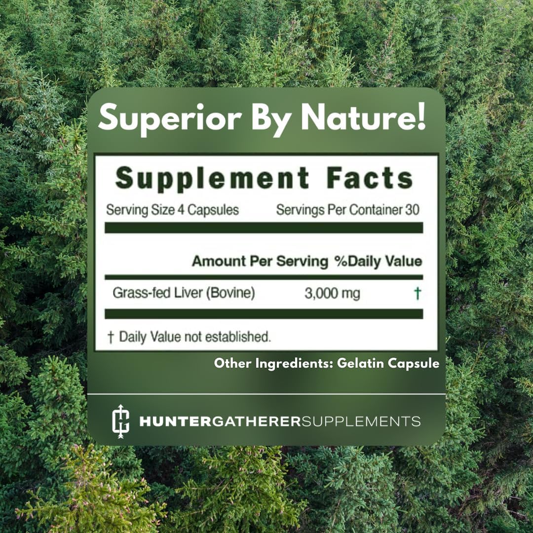 Grass Fed Desiccated Beef Liver Capsules | 120 Count | 3,000 mg per Serving | Hunter Gatherer Supplements