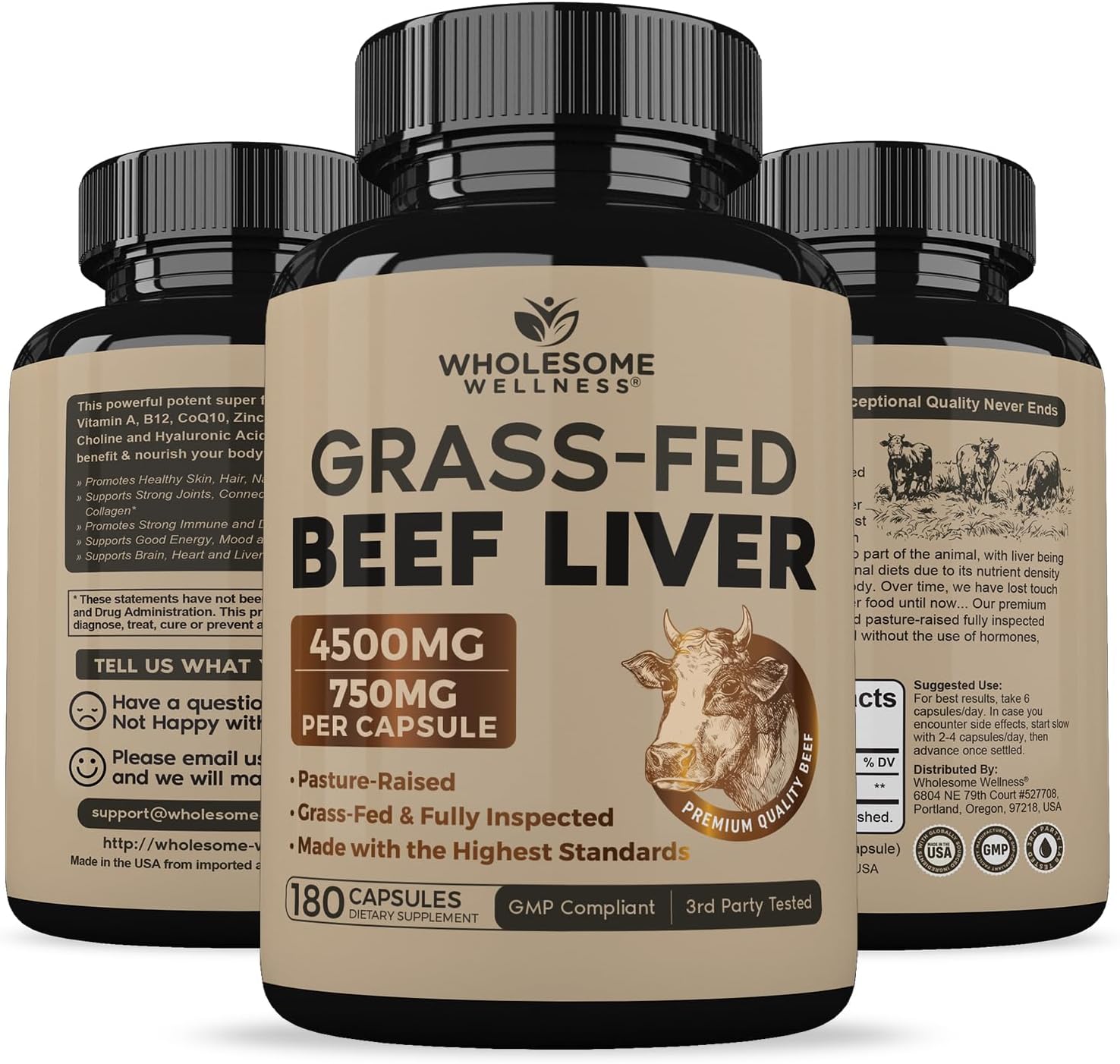 Grass Fed Desiccated Beef Liver Capsules (180 Pills, 750mg Each) - Natural Iron, Vitamin A, B12 for Energy - Humanely Pasture Raised in New Zealand - Hormone and Chemical-Free