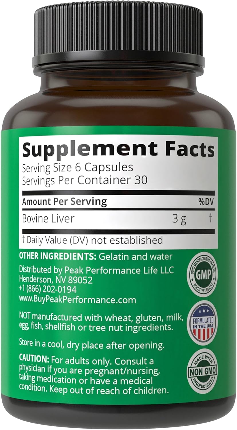 Grass Fed Desiccated Beef Liver Supplement - 180 Capsules of Grassfed Liver Superfood Pills, Natural Iron, Vitamins, Amino Acids - Immune Support