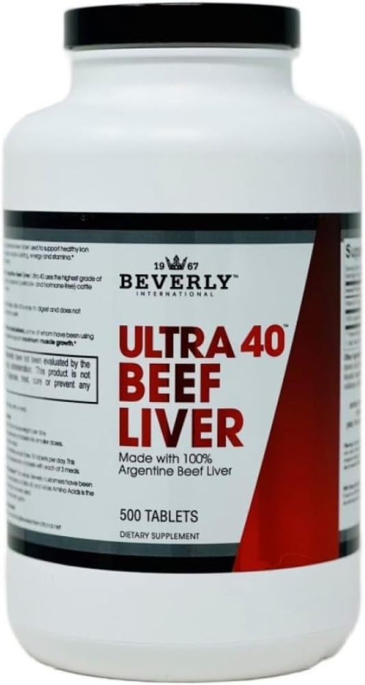 Grass Fed Desiccated Beef Liver Tablets - Boost Muscle Growth & Endurance Naturally with Beverly International Ultra 40 - 500 Tabs