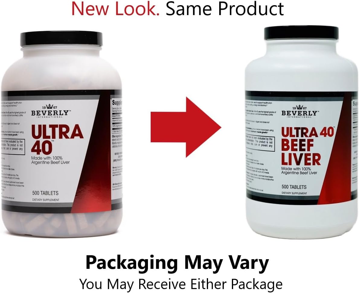 Grass Fed Desiccated Beef Liver Tablets - Boost Muscle Growth & Endurance Naturally with Beverly International Ultra 40 - 500 Tabs