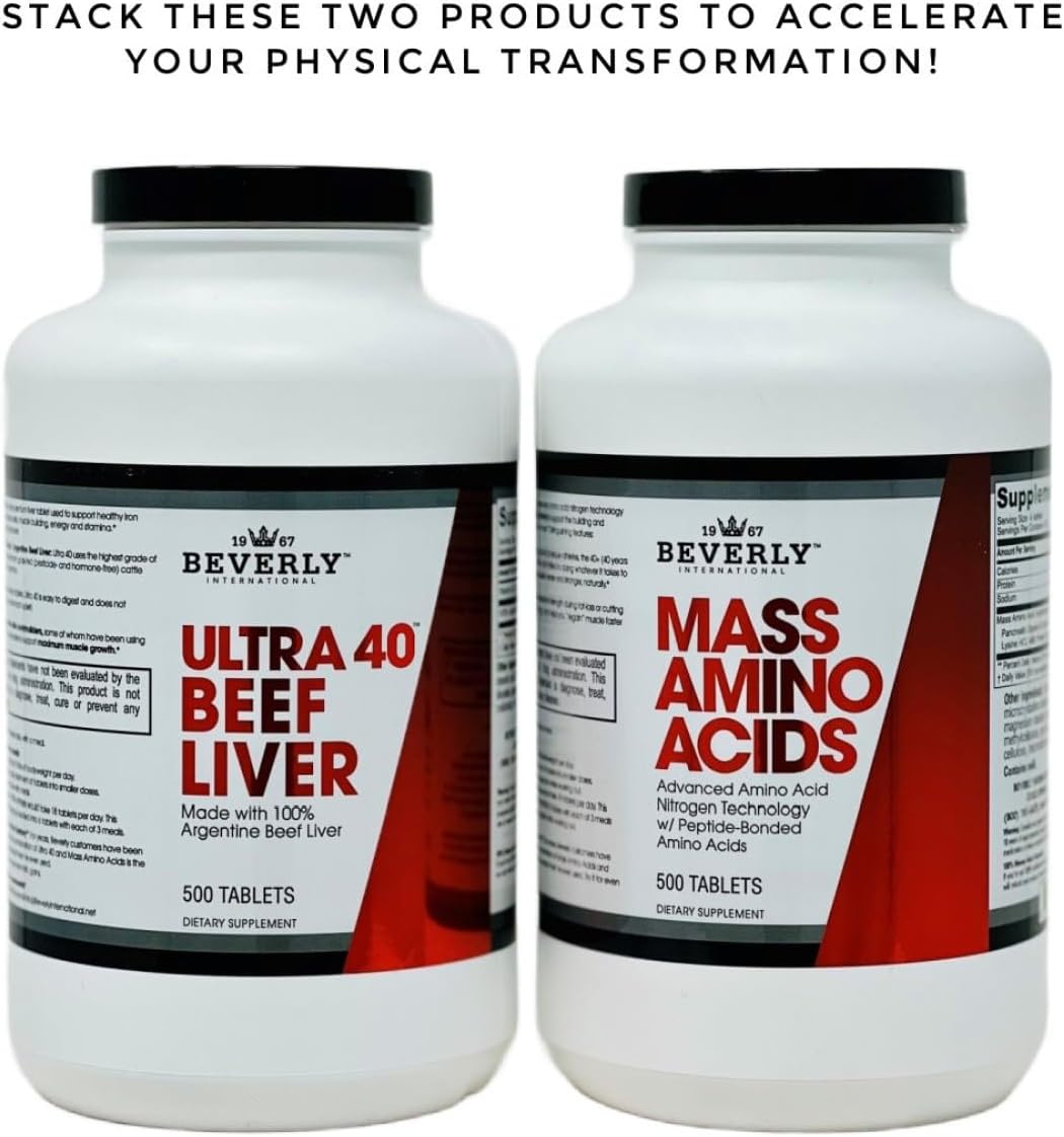 Grass Fed Desiccated Beef Liver Tablets - Boost Muscle Growth & Endurance Naturally with Beverly International Ultra 40 - 500 Tabs
