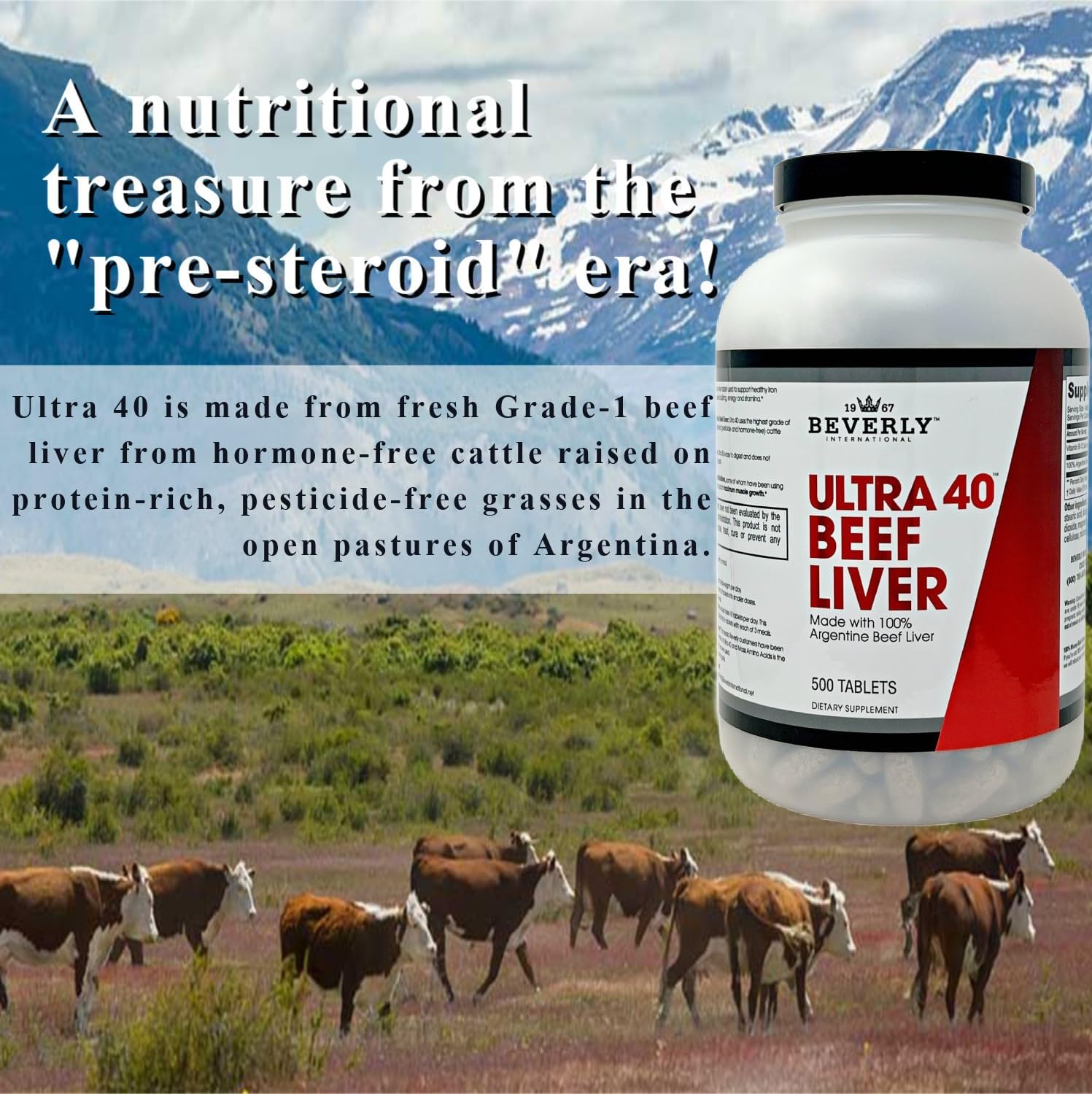 Grass Fed Desiccated Beef Liver Tablets - Boost Muscle Growth & Endurance Naturally with Beverly International Ultra 40 - 500 Tabs