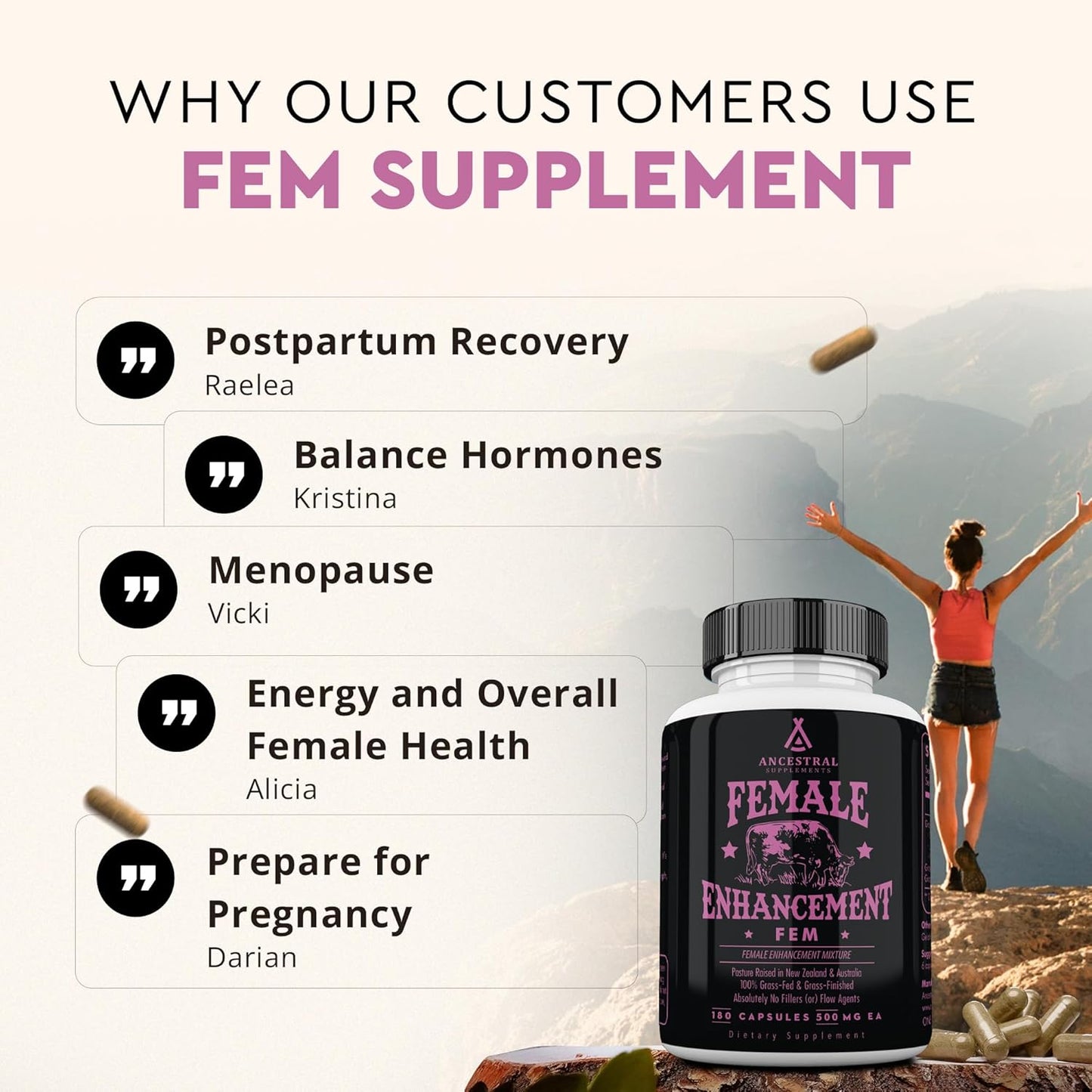 Grass Fed FEM Liver Supplement for Women with Collagen, CoQ10, Vitamin B12 - 180 Count