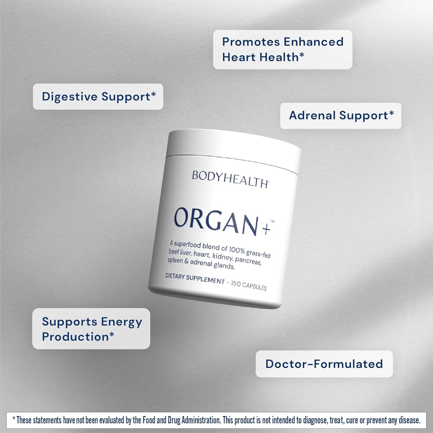 Grass-Fed Glandular Organ Complex Supplement with Beef Liver, Heart, Kidney, Pancreas, Spleen - Non GMO Adrenal Support (150 Capsules)