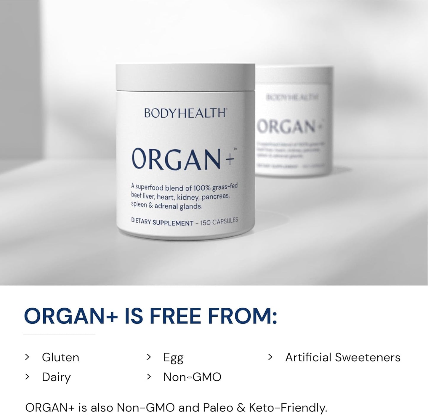 Grass-Fed Glandular Organ Complex Supplement with Beef Liver, Heart, Kidney, Pancreas, Spleen - Non GMO Adrenal Support (150 Capsules)