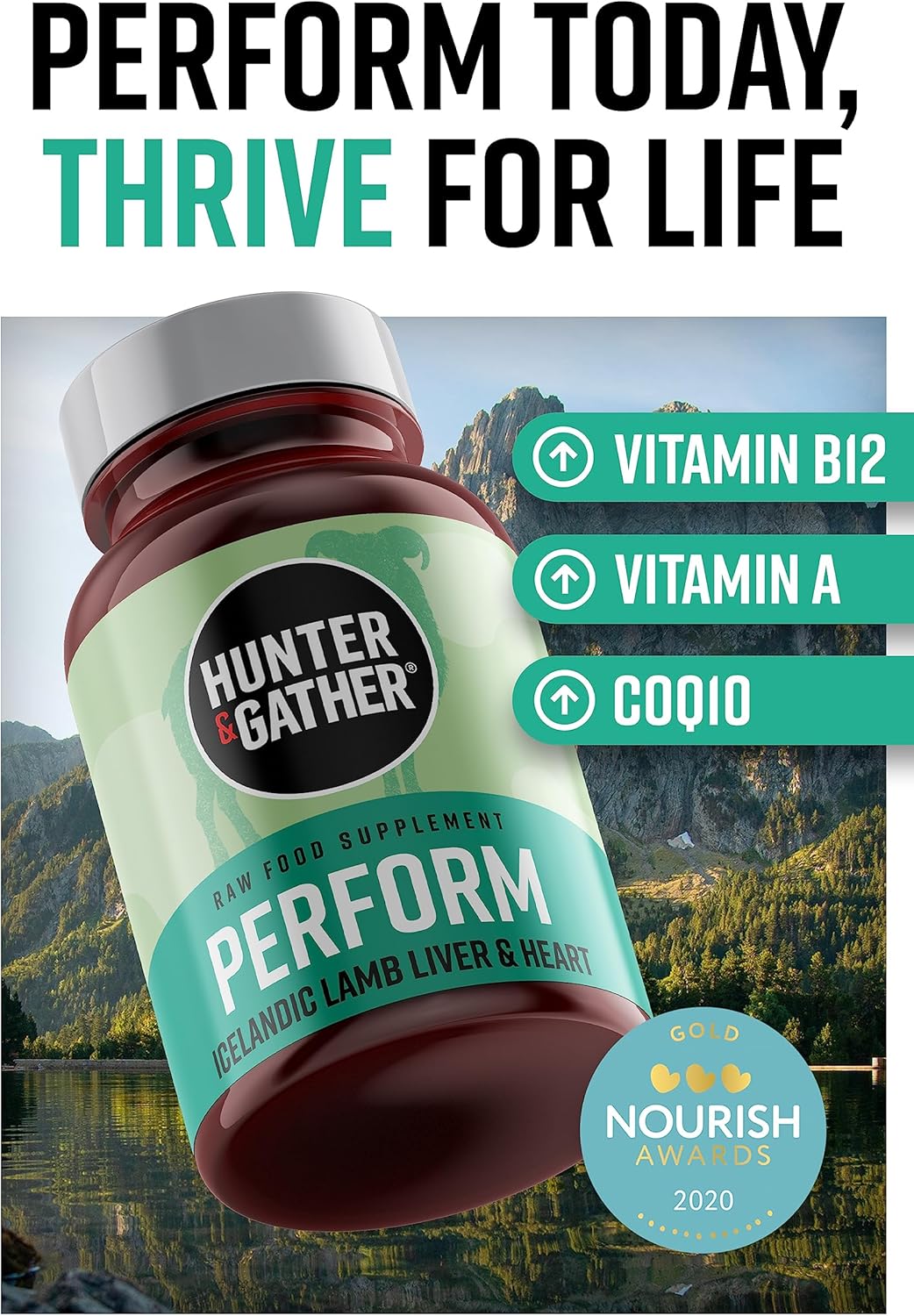 Grass-Fed Icelandic Lamb Ancestral Inspired Capsules - Hunter & Gather Nose to Tail 180 Perform, No GMOs, Antibiotics, or Hormones