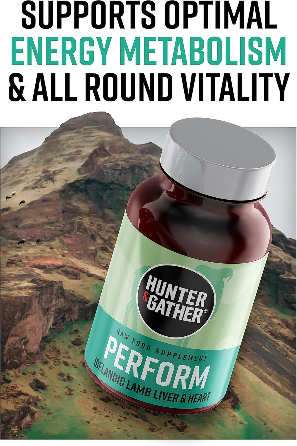 Grass-Fed Icelandic Lamb Ancestral Inspired Capsules - Hunter & Gather Nose to Tail 180 Perform, No GMOs, Antibiotics, or Hormones