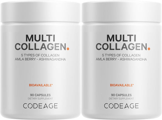 Grass-Fed Multi Collagen Peptides Capsules with Ashwagandha and Amla Berry Vitamins - 2-Pack