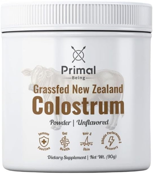 Grassfed Beef Colostrum Powder - Supports Immune Function, Gut Health, Hair, Anti-Aging, Athletic Performance, Recovery - 90g, 3000mg/Serving