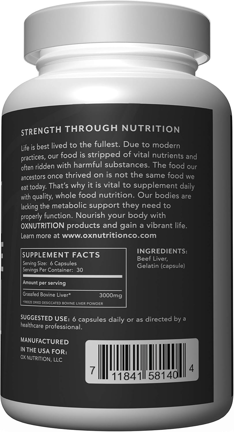 Grassfed Beef Liver Capsules (Desiccated) | Natural Iron & B12 Supplement | Energy & Thyroid Support | 180 Capsules | Superfood with Vitamins & Nutrients