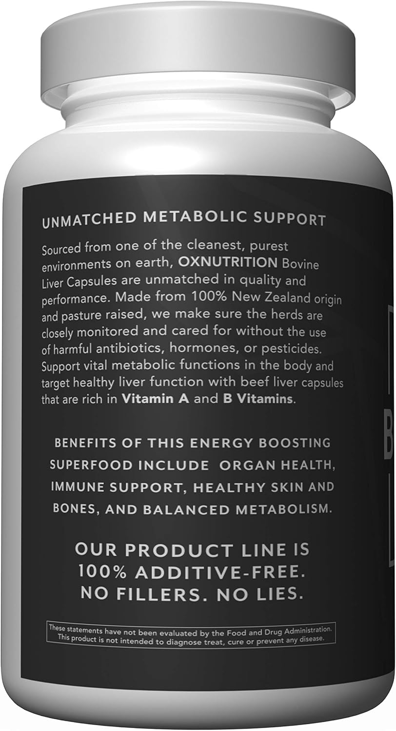 Grassfed Beef Liver Capsules (Desiccated) | Natural Iron & B12 Supplement | Energy & Thyroid Support | 180 Capsules | Superfood with Vitamins & Nutrients