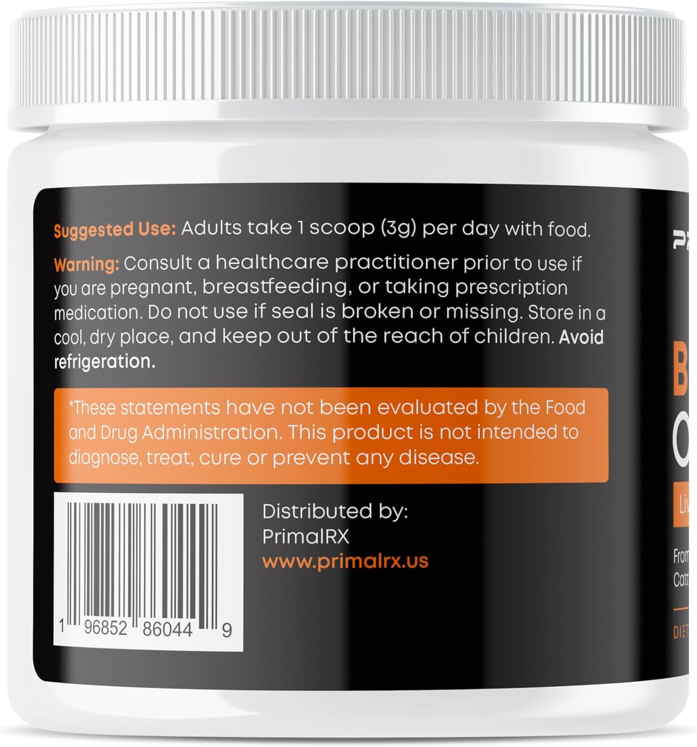 GrassFed Bovine Organ Supplement with B12, B Complex, Iron, Vitamin A, Folate, Selenium, and Zinc - 90g Powder