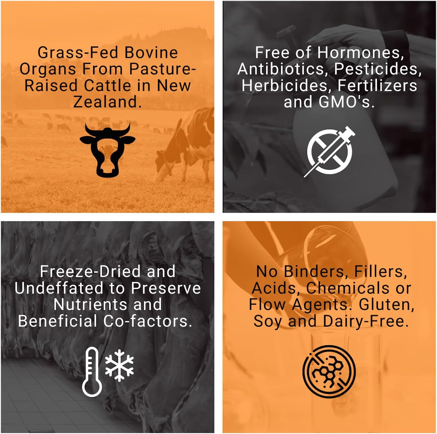 GrassFed Bovine Organ Supplement with B12, B Complex, Iron, Vitamin A, Folate, Selenium, and Zinc - 90g Powder