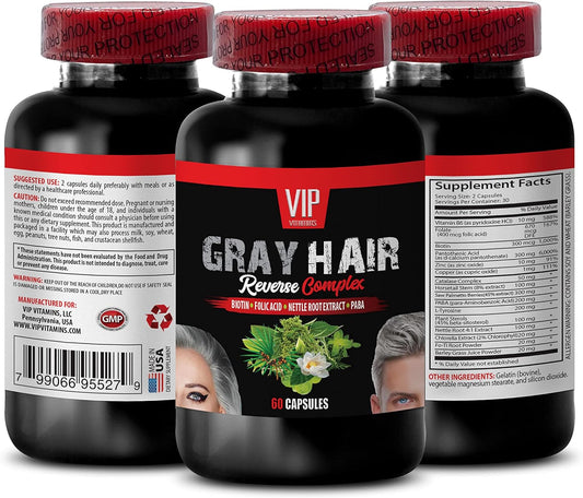 Gray Hair Reversal Complex for Men with Saw Palmetto - Natural Solution for Powerful Results - Biotin and Paba Supplement for Hair, Skin, and Nails - 60 Capsules