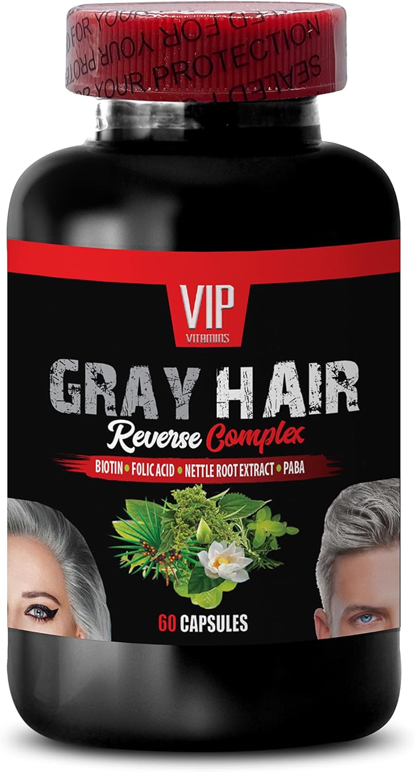 Gray Hair Reversal Complex for Men with Saw Palmetto - Natural Solution for Powerful Results - Biotin and Paba Supplement for Hair, Skin, and Nails - 60 Capsules