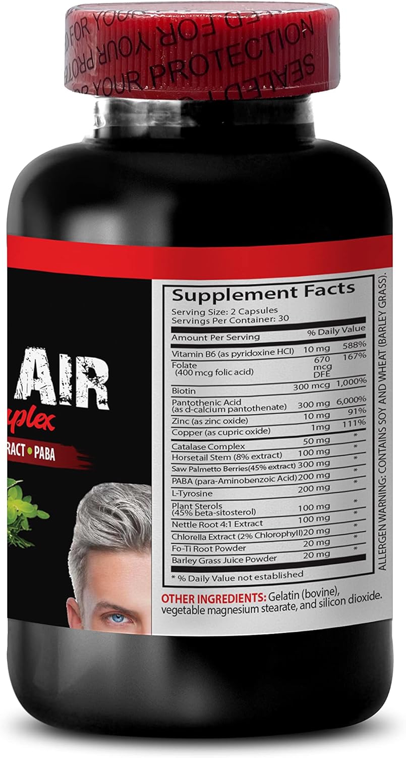 Gray Hair Reversal Complex for Men with Saw Palmetto - Natural Solution for Powerful Results - Biotin and Paba Supplement for Hair, Skin, and Nails - 60 Capsules