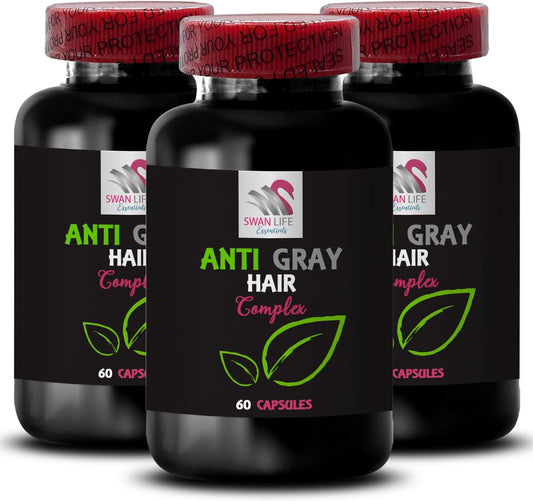 Gray Hair Supplement - Anti Gray Hair Complex for Hair Tone, Color Support, & Lustrous Vibrant Shine - 180 Capsules