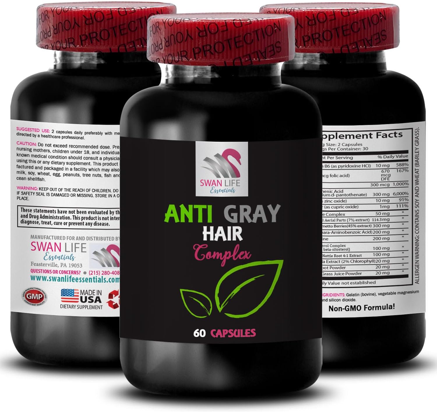 Gray Hair Supplement - Anti Gray Hair Complex for Hair Tone, Color Support, & Lustrous Vibrant Shine - 180 Capsules