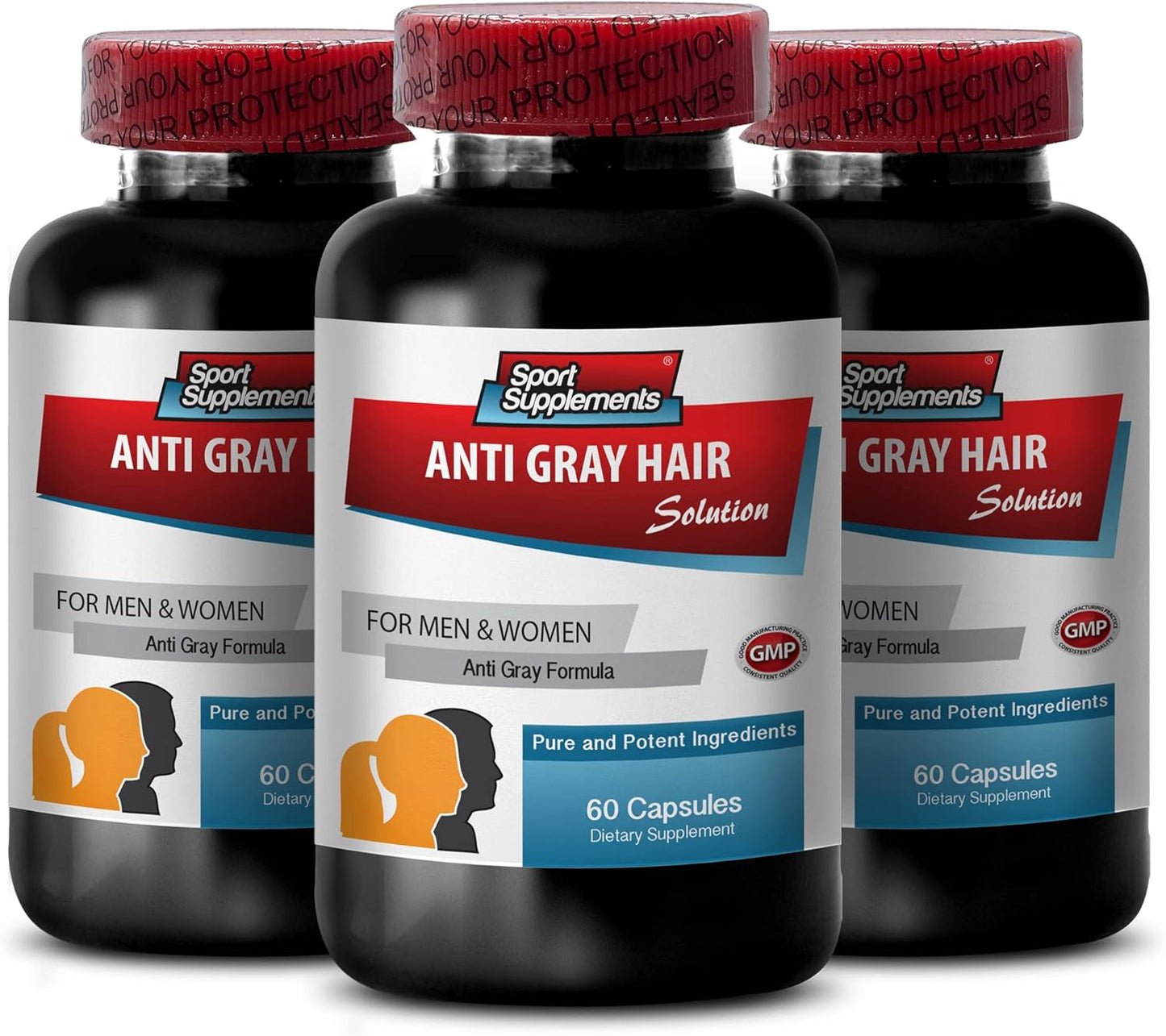 Gray Hair Vitamins for Natural Hair Color Support - Folic Acid, Chlorophyll, Pantothenic Acid, Nettle, Saw Palmetto - 180 Capsules, 3 Bottles