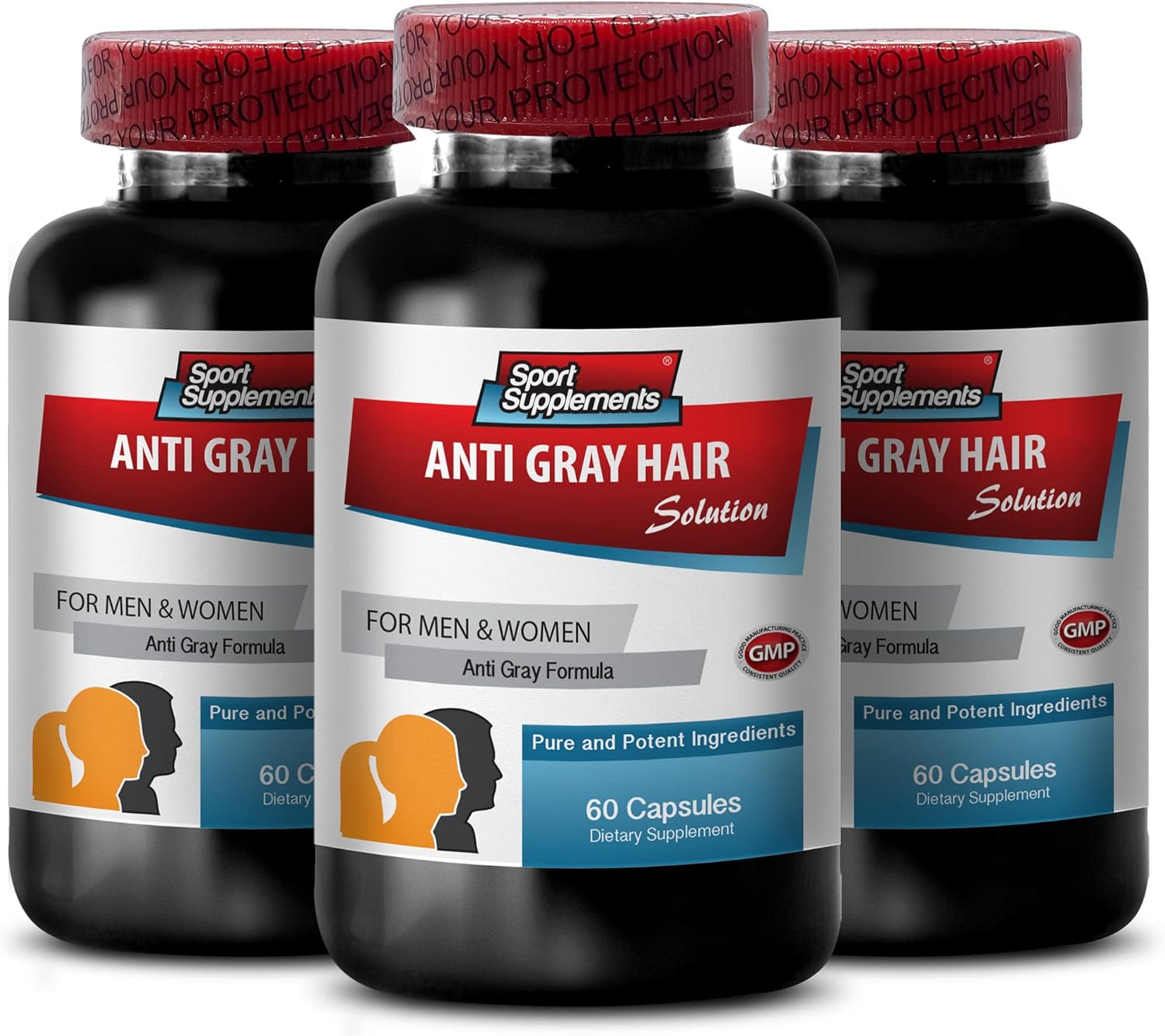 Gray Hair Vitamins for Natural Hair Color Support - Folic Acid, Chlorophyll, Pantothenic Acid, Nettle, Saw Palmetto - 180 Capsules, 3 Bottles