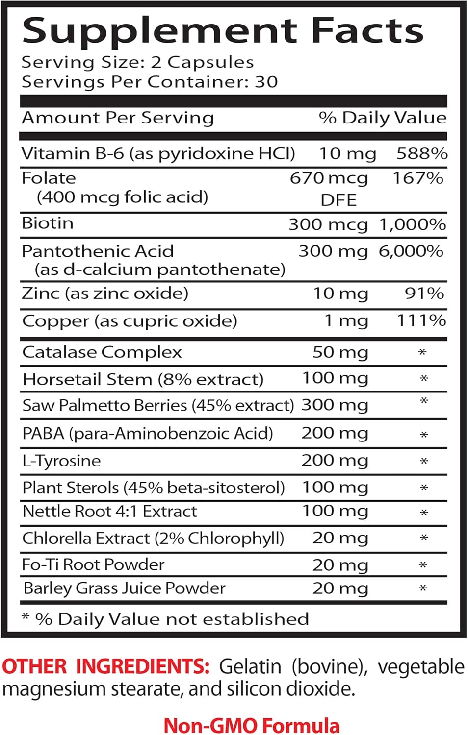 Gray Hair Vitamins for Natural Hair Color Support - Folic Acid, Chlorophyll, Pantothenic Acid, Nettle, Saw Palmetto - 180 Capsules, 3 Bottles