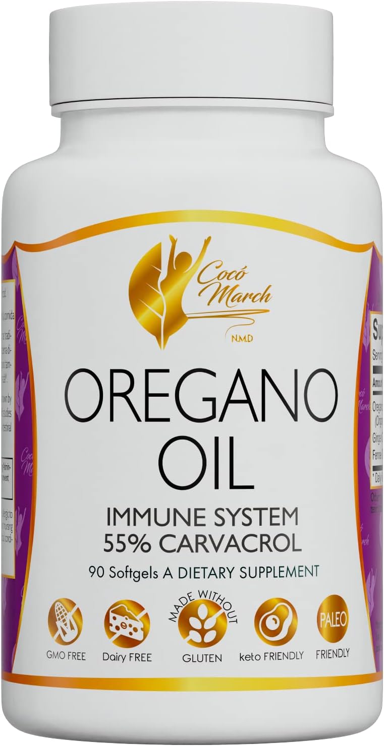 Greek Carvacrol Immune Support Capsules - Cocó March Oregano Oil - 55% Carvacrol - Gluten Free, Dairy Free, GMO Free - 90 Capsules