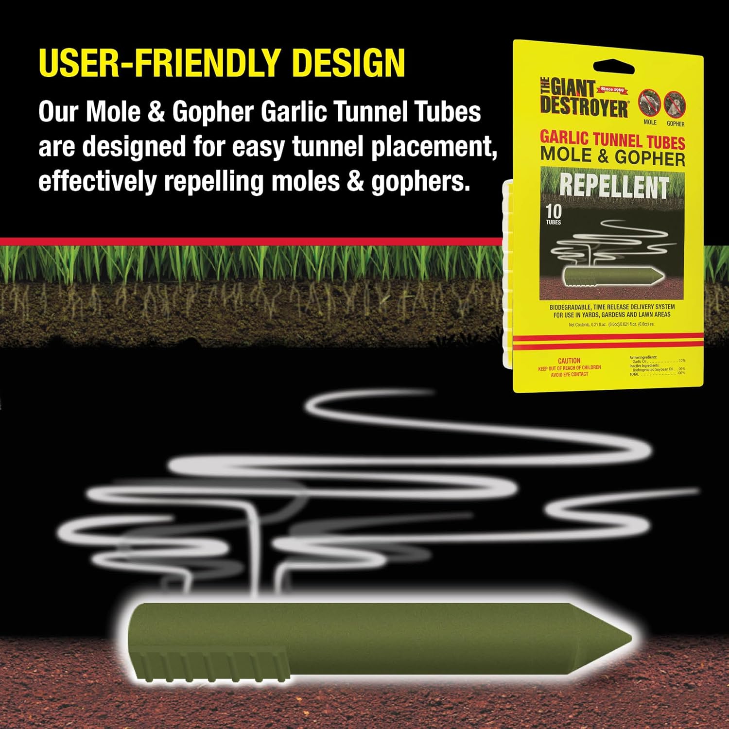 Green 410-2 Garlic Tunnel Tubes for Repelling Moles and Gophers