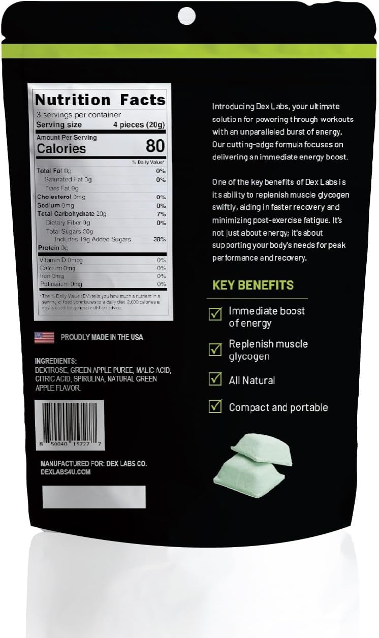 Green Apple Flavour Dextrose Bites - Portable Energy Snacks for Workout - Glucose Tablets with Dextrose Powder - Convenient Melts for Running Energy - Pack of 01