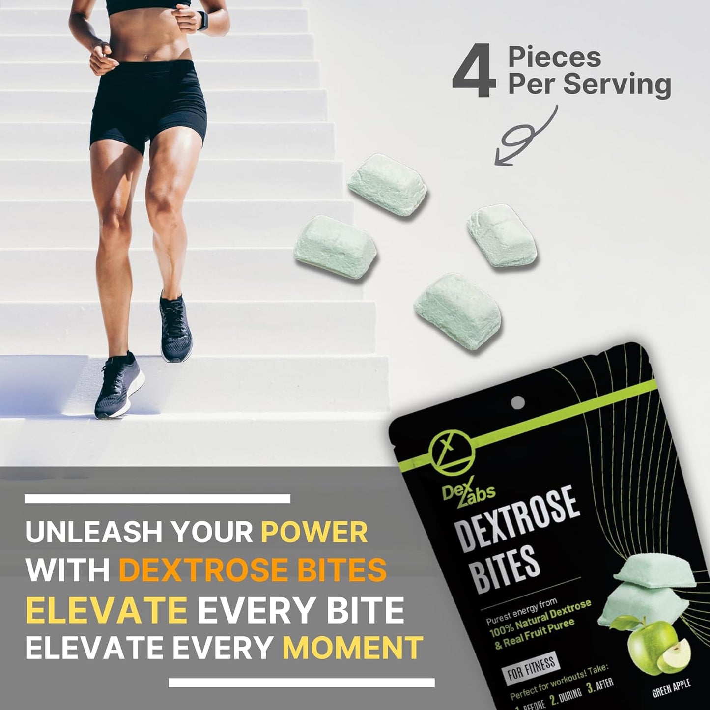 Green Apple Flavour Dextrose Bites - Portable Energy Snacks for Workout - Glucose Tablets with Dextrose Powder - Convenient Melts for Running Energy - Pack of 01