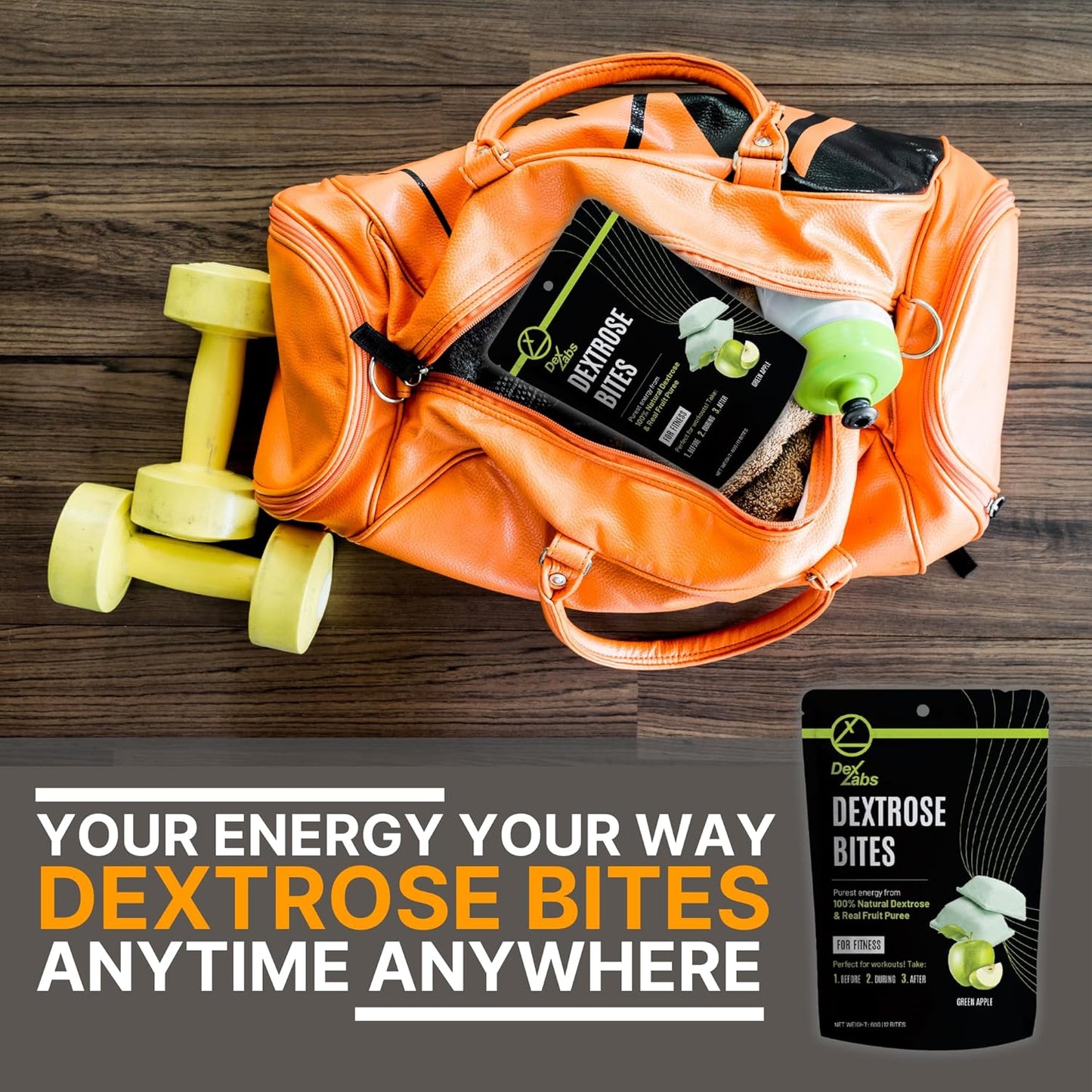 Green Apple Flavour Dextrose Bites - Portable Energy Snacks for Workout - Glucose Tablets with Dextrose Powder - Convenient Melts for Running Energy - Pack of 01