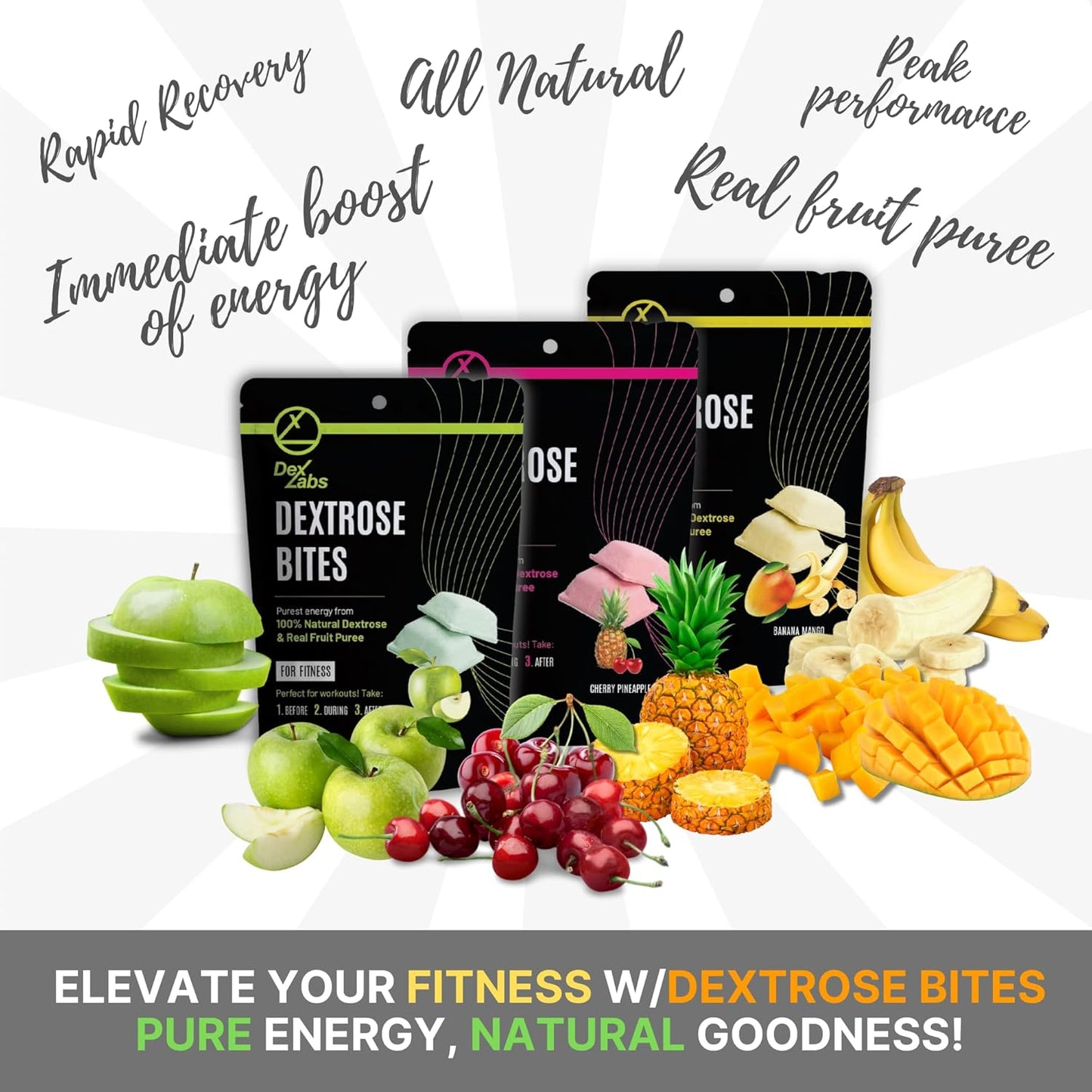Green Apple Flavour Dextrose Bites - Portable Energy Snacks for Workout - Glucose Tablets with Dextrose Powder - Convenient Melts for Running Energy - Pack of 01