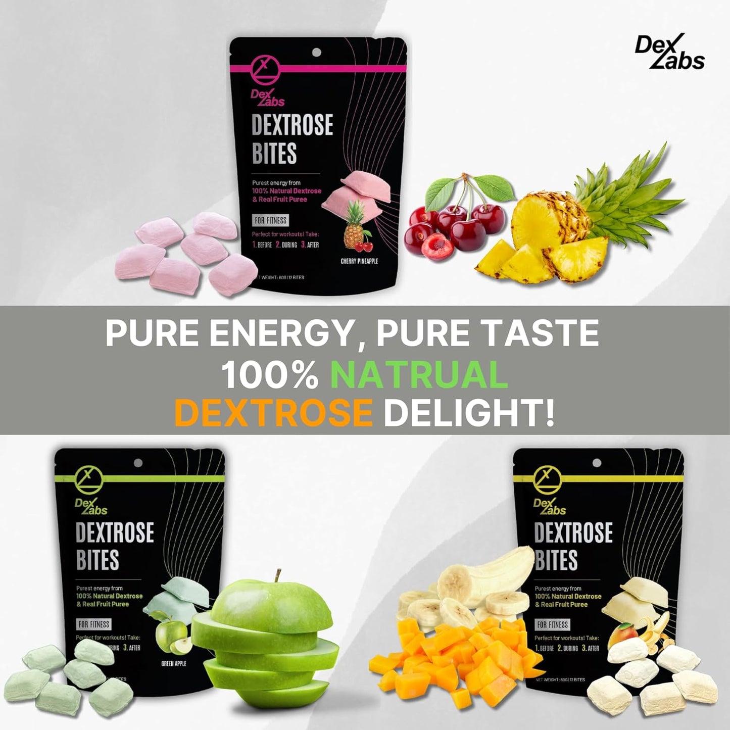 Green Apple Flavour Dextrose Bites - Portable Energy Snacks for Workout - Glucose Tablets with Dextrose Powder - Convenient Melts for Running Energy - Pack of 01