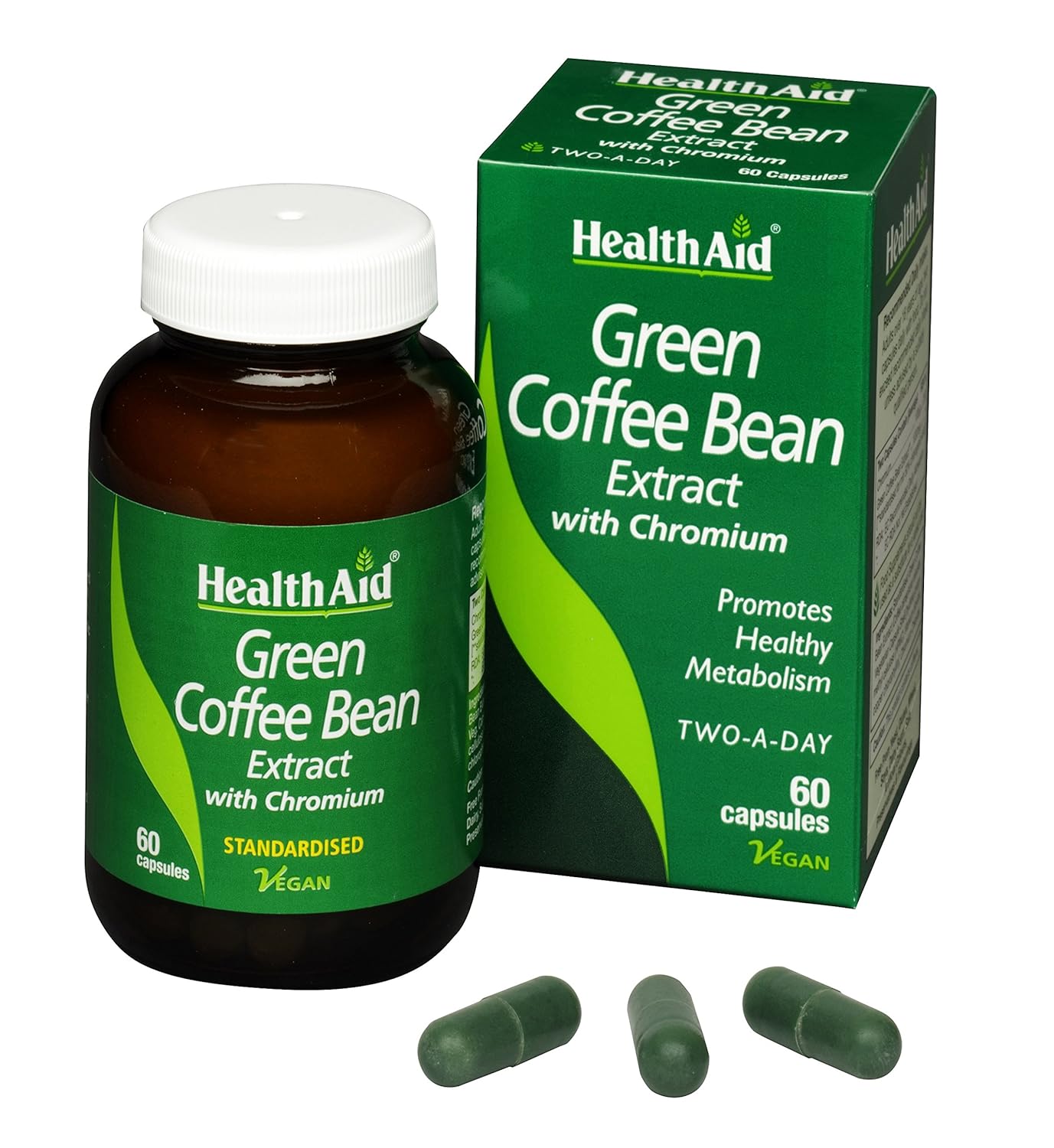 Green Coffee Bean Extract Capsules - 60 Vegan Capsules by HealthAid for Weight Management and Energy Boost